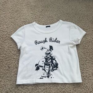 White Brandy Melville rough rider Graphic T-Shirt